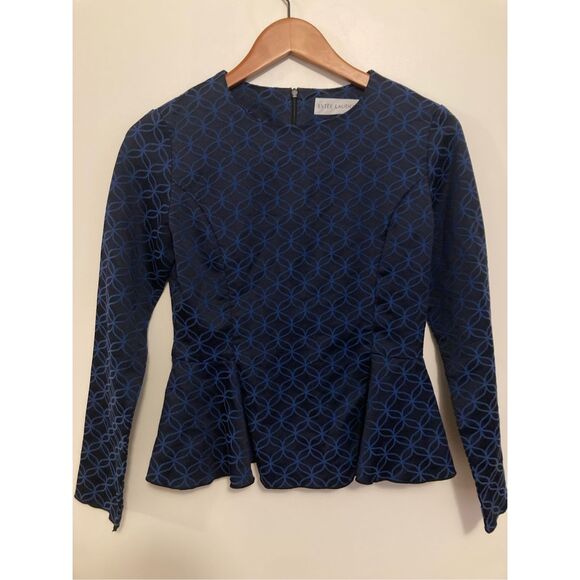 ESTEE LAUDER By Opening‎ Ceremony Womens Uniform Peplum Top Navy Jacquard - Picture 1 of 4